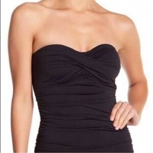 Tommy Bahama Solid Black Shirred Twist Front Strapless Tankini Top